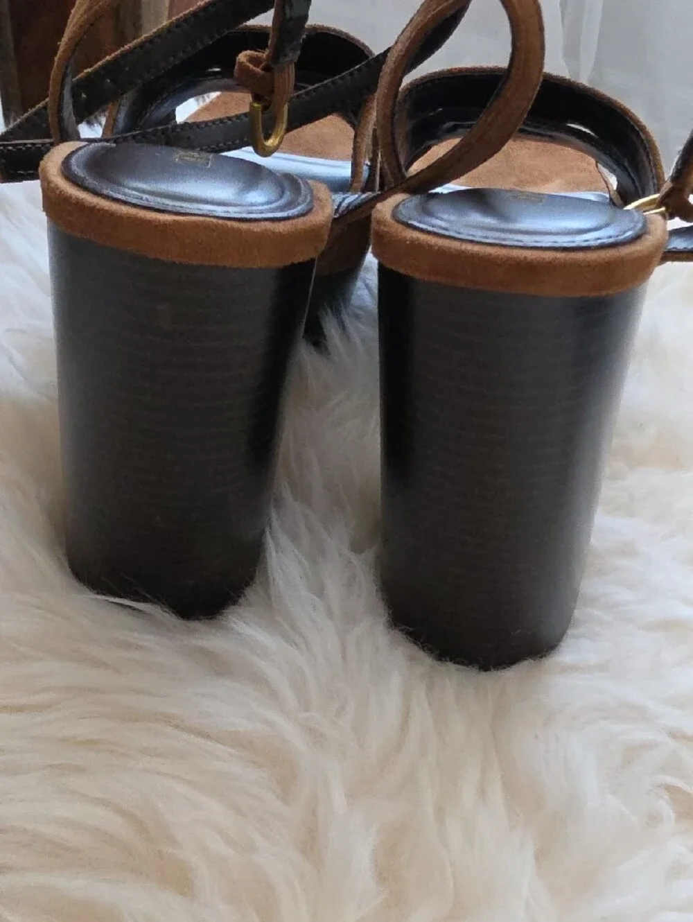 ZARA Brown Suede Platform Sandals with Ankle Straps